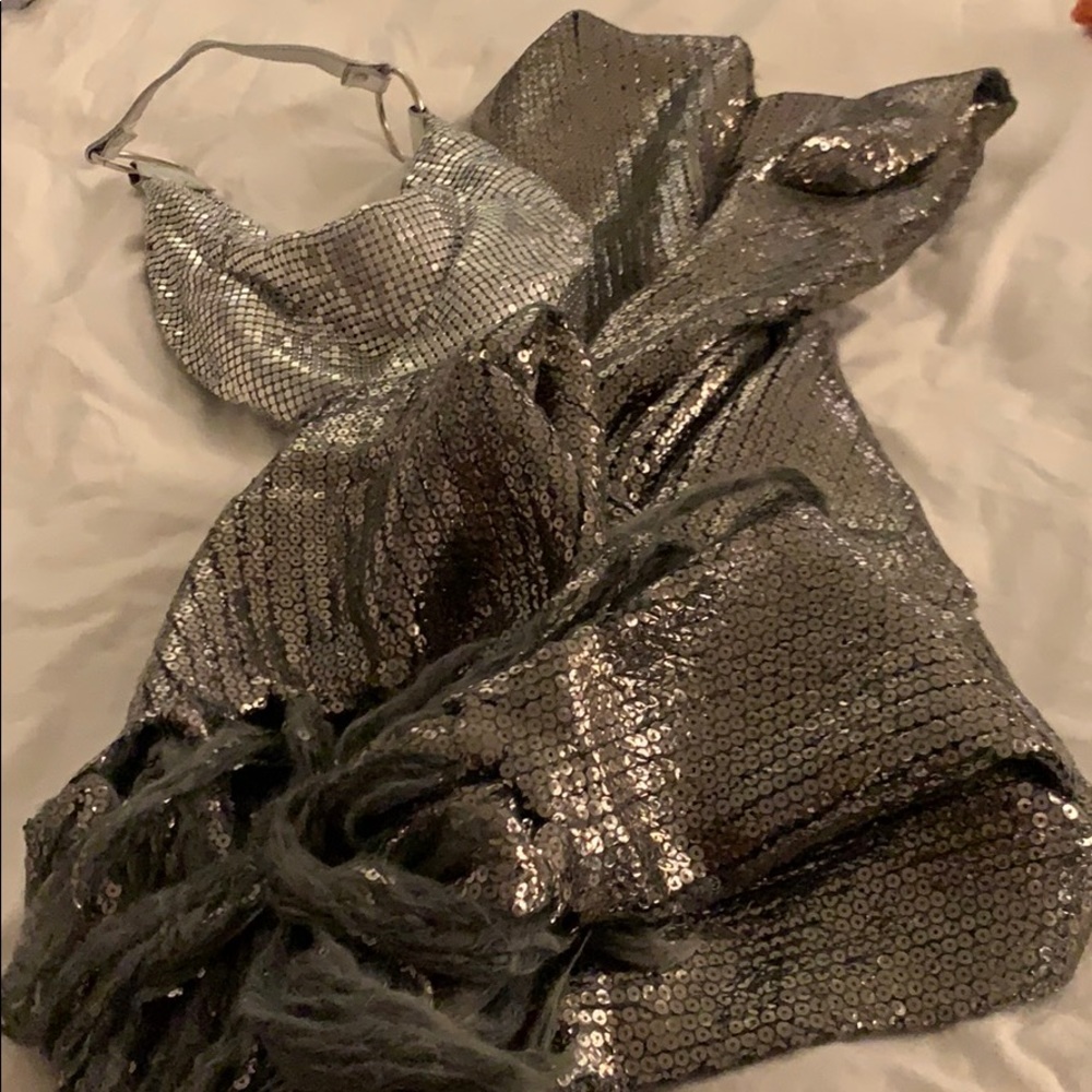 Beautiful Sequined Gray Long Scarf.